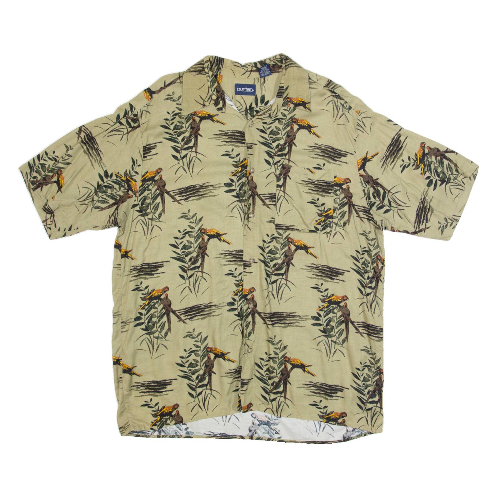 PURITAN Mens Hawaiian Shirt Green Floral L
