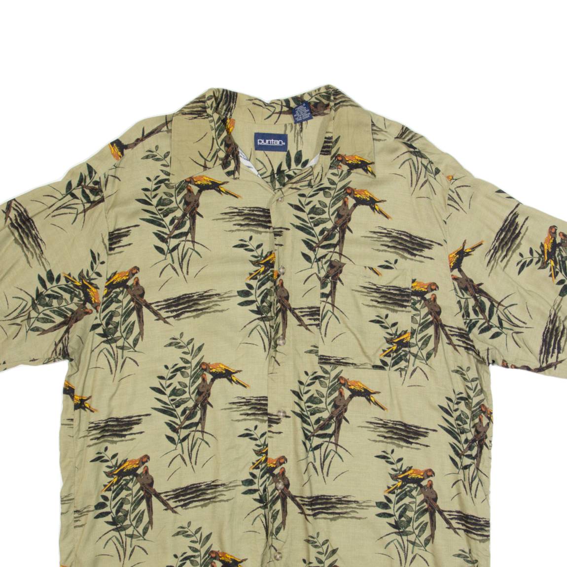 PURITAN Mens Hawaiian Shirt Green Floral L