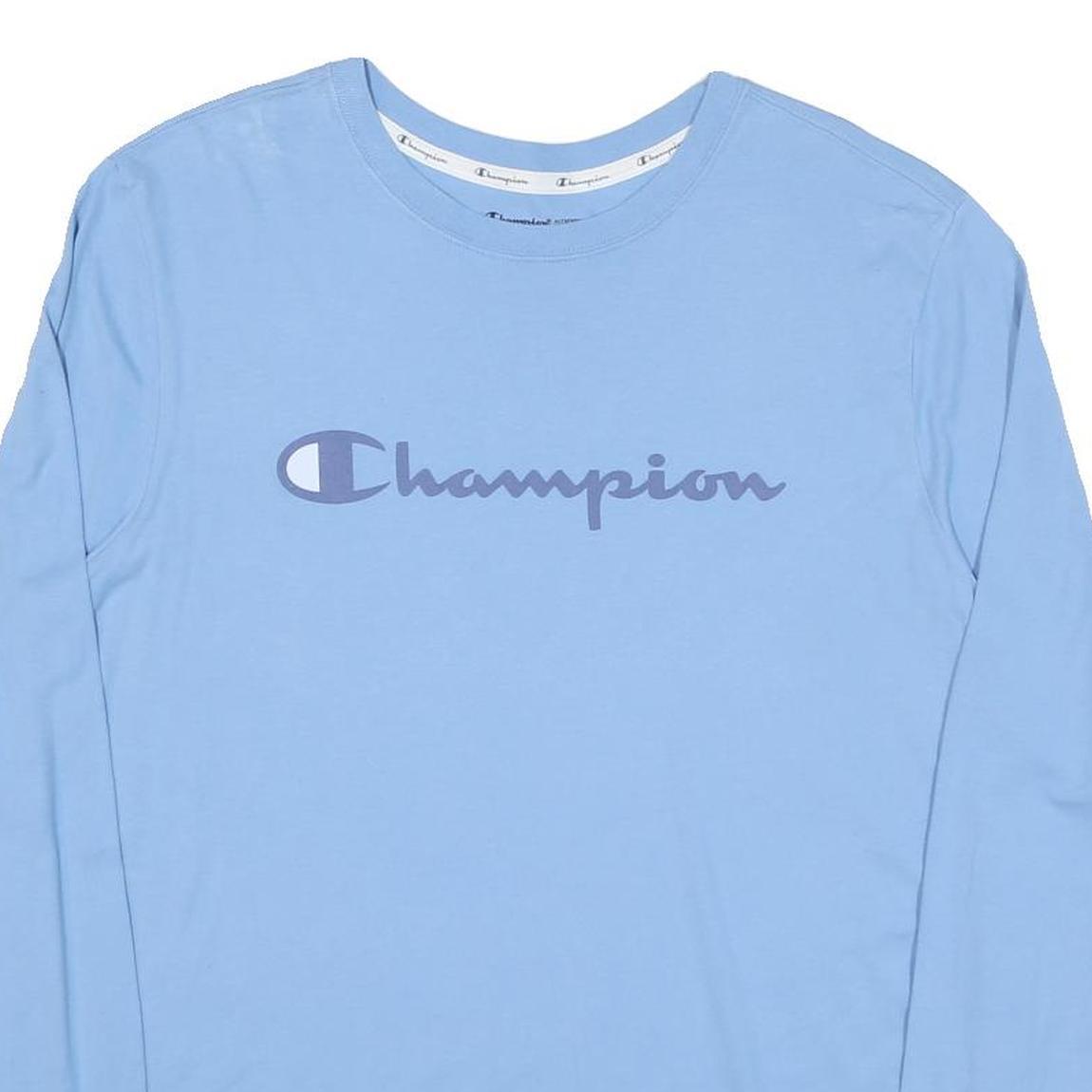 CHAMPION Mens Blue XL Long Sleeve Crew Neck Logo Print T-Shirt Cotton Blend