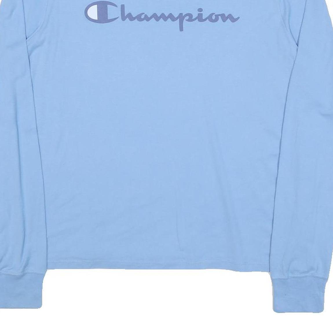 CHAMPION Mens Blue XL Long Sleeve Crew Neck Logo Print T-Shirt Cotton Blend