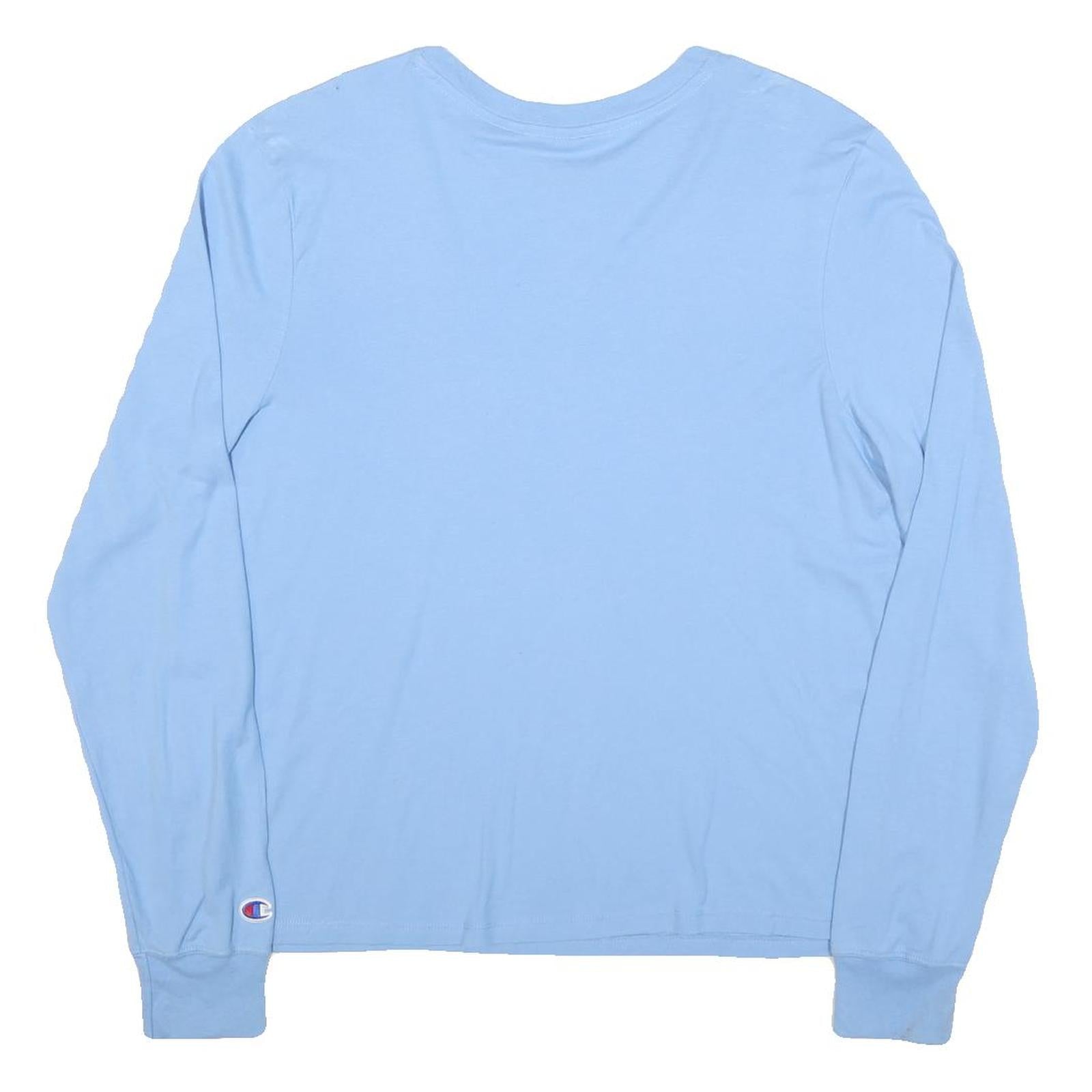 CHAMPION Mens Blue XL Long Sleeve Crew Neck Logo Print T-Shirt Cotton Blend