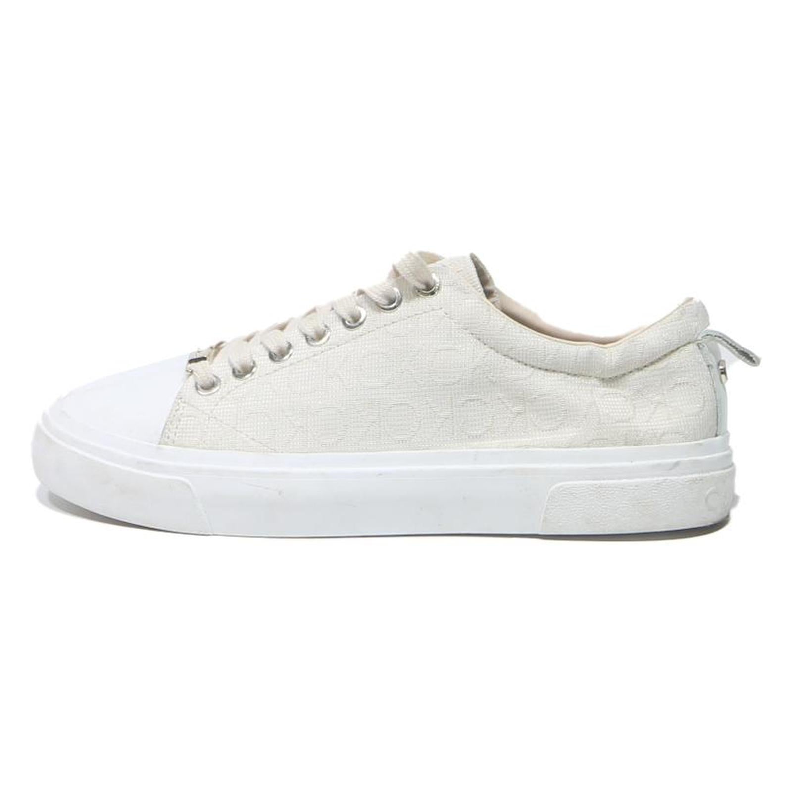 CALVIN KLEIN Womens Lace-Up Trainers White Canvas UK 4 Lightweight Casual