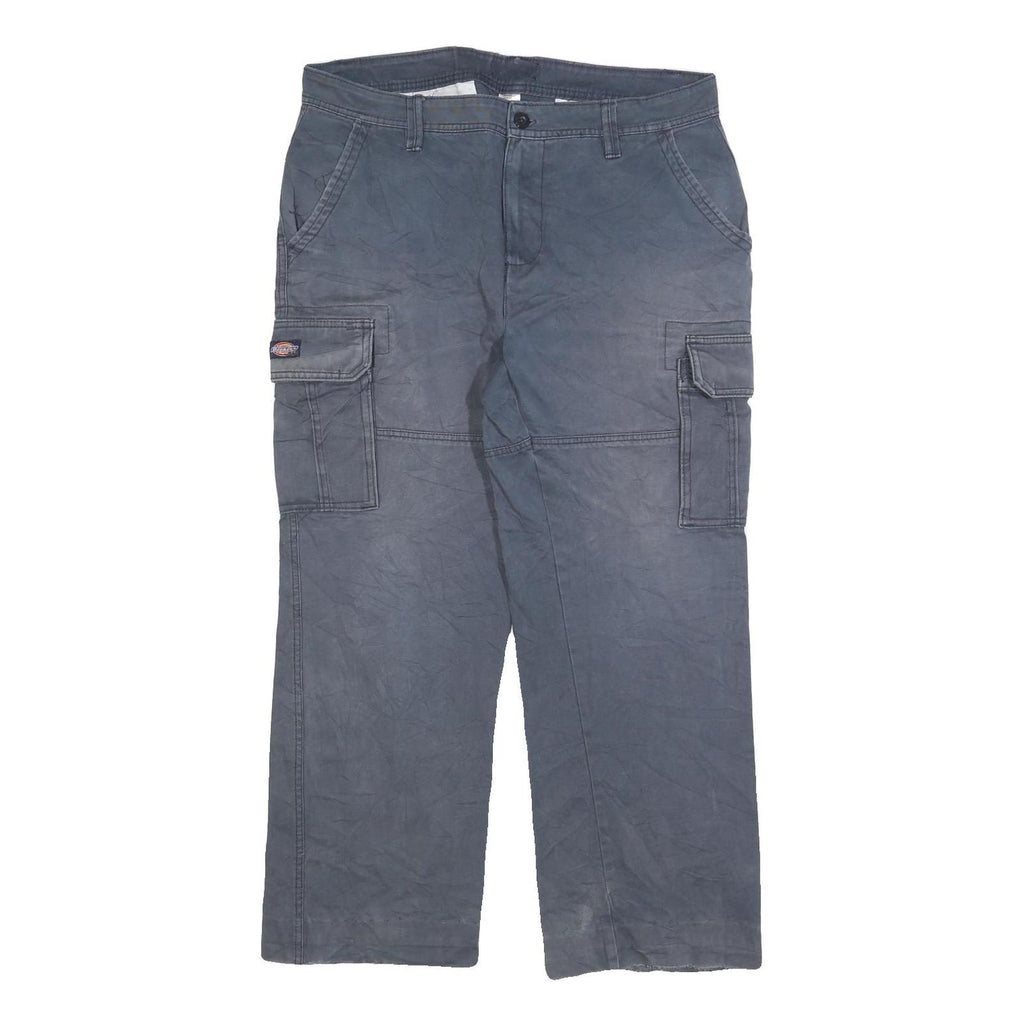 DICKIES Mens Cotton Blend Blue Relaxed Cargo Trousers W36 L28 Workwear Zip Pants
