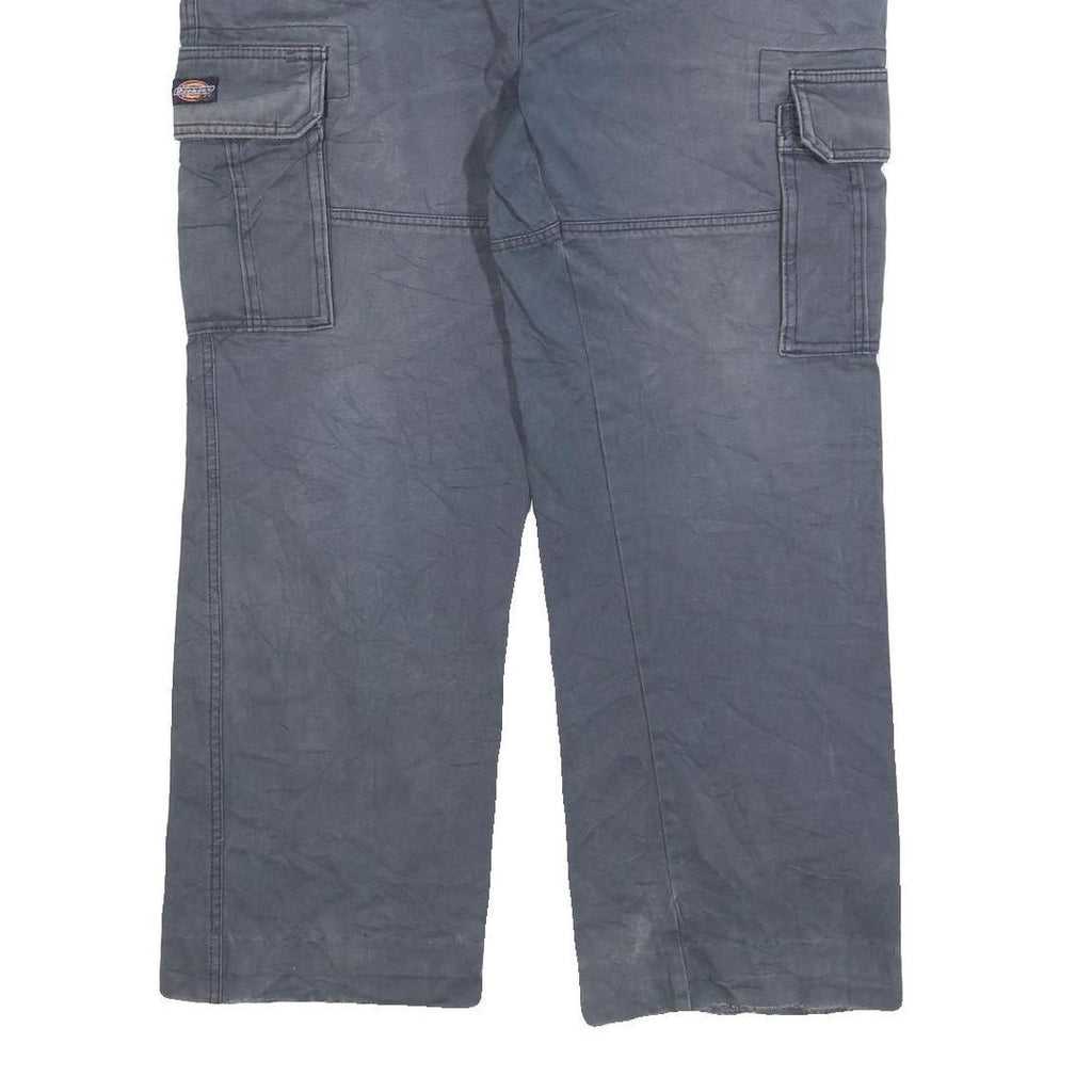 DICKIES Mens Cotton Blend Blue Relaxed Cargo Trousers W36 L28 Workwear Zip Pants