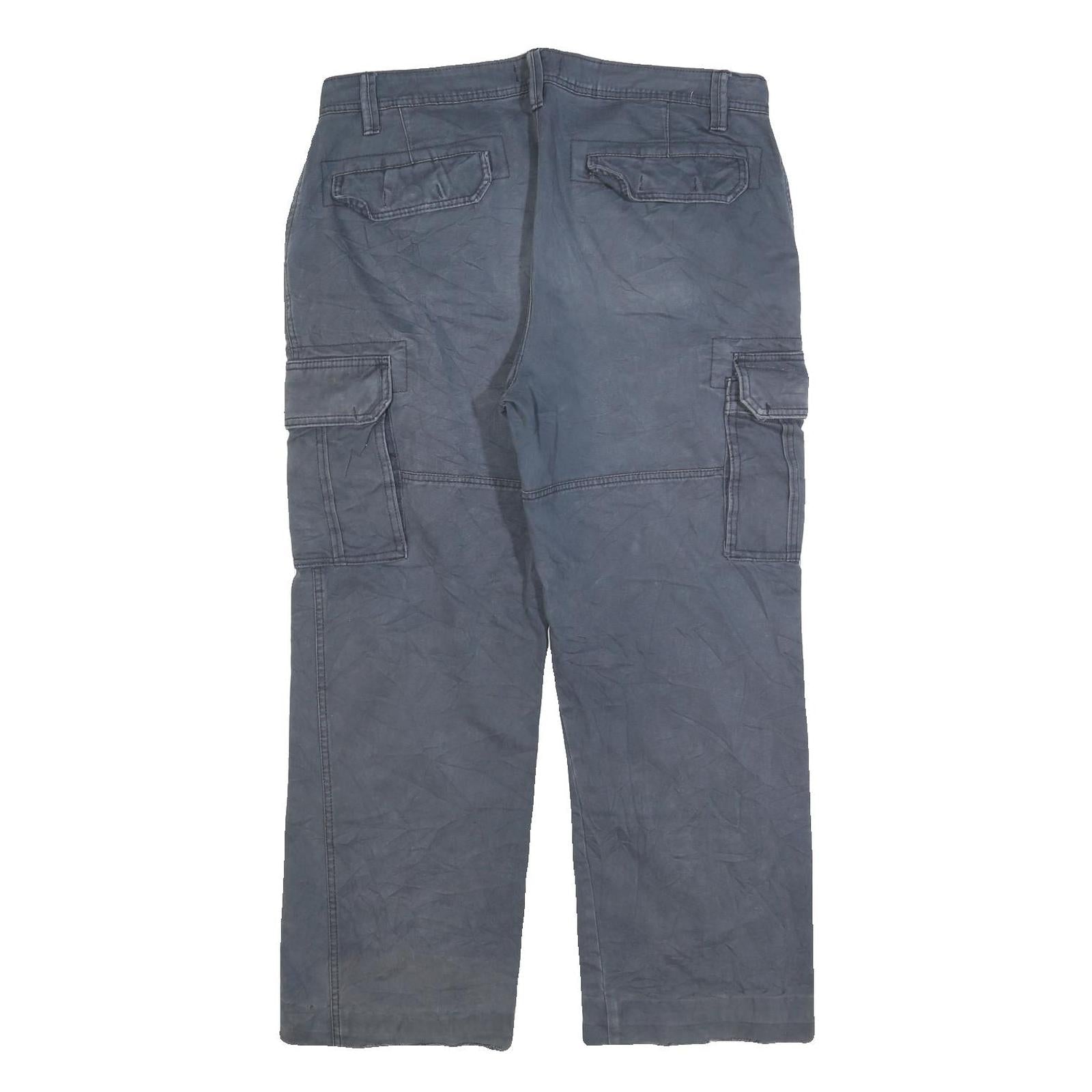 DICKIES Mens Cotton Blend Blue Relaxed Cargo Trousers W36 L28 Workwear Zip Pants