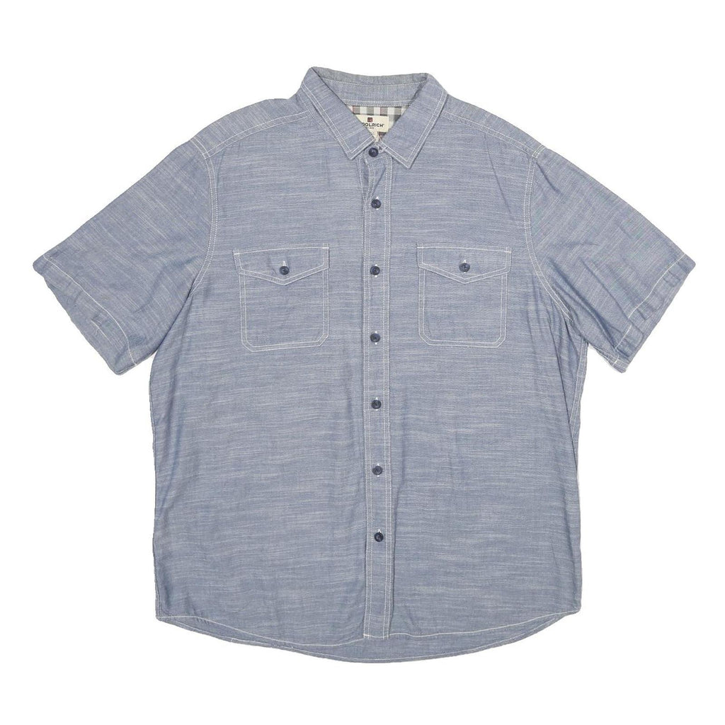 WOOLRICH Mens Blue Shirt XL Cotton Short Sleeve Button Front Casual