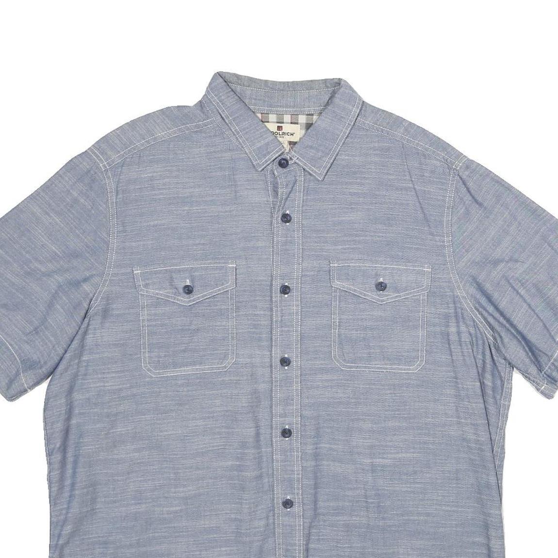 WOOLRICH Mens Blue Shirt XL Cotton Short Sleeve Button Front Casual