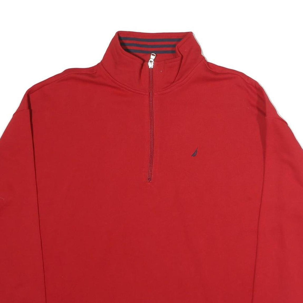 NAUTICA Mens Red 1/4 Zip Sweatshirt XL Striped Cuff Sporty Casual Pullover