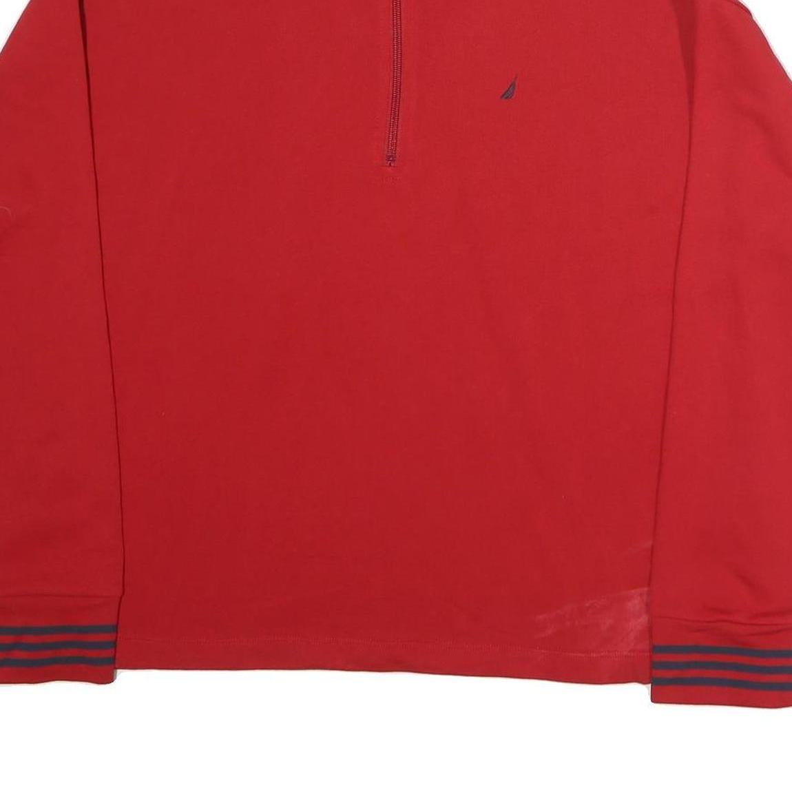 NAUTICA Mens Red 1/4 Zip Sweatshirt XL Striped Cuff Sporty Casual Pullover