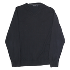 NAUTICA Mens Black Plain V-Neck Basic Knit Jumper XL Cotton Casual Wear