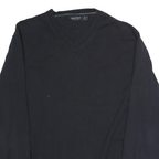NAUTICA Mens Black Plain V-Neck Basic Knit Jumper XL Cotton Casual Wear
