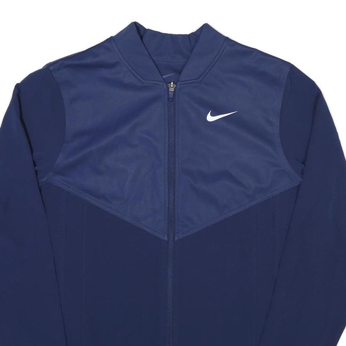 NIKE Mens Blue Bomber Jacket S Polyester Blend Plain Sportswear Zip