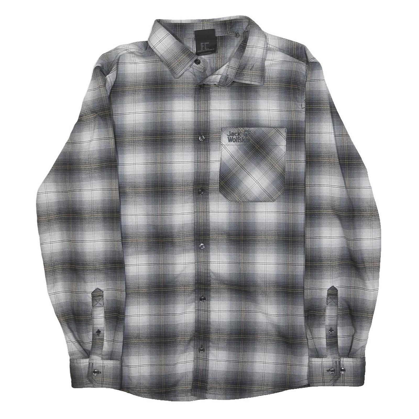 JACK WOLFSKIN Mens Grey & White Check Shirt S Casual Classic Cotton Blend