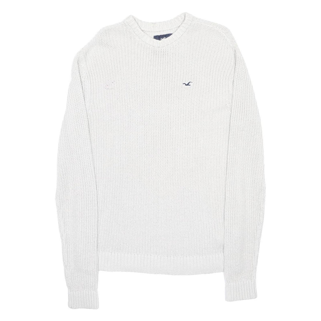 HOLLISTER Mens White Patterned Jumper Crew Neck Basic Knit M Casual Cotton Blend