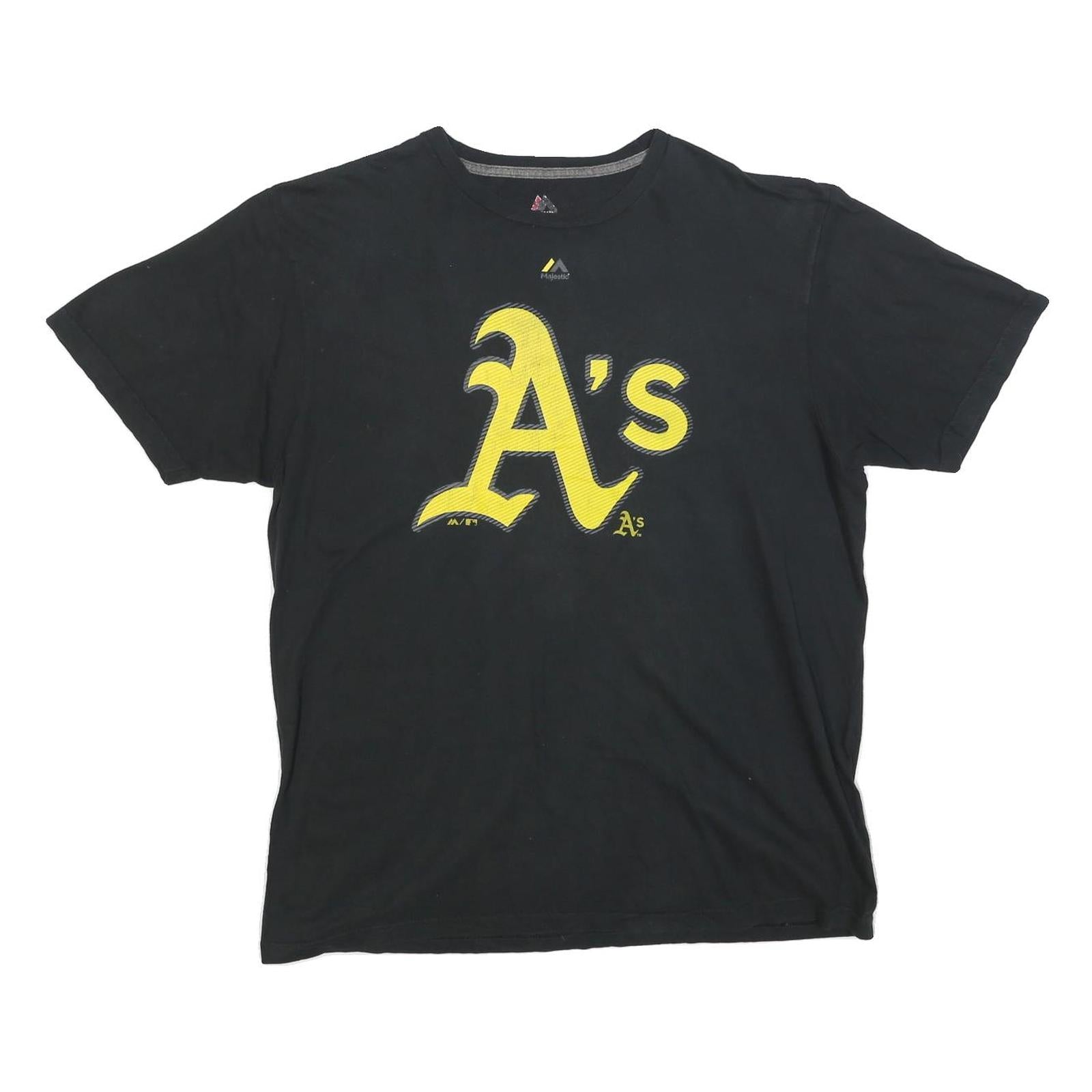 MAJESTIC Mens Black Oakland A's Graphic T-Shirt XL Short Sleeve Crew Neck Cotton