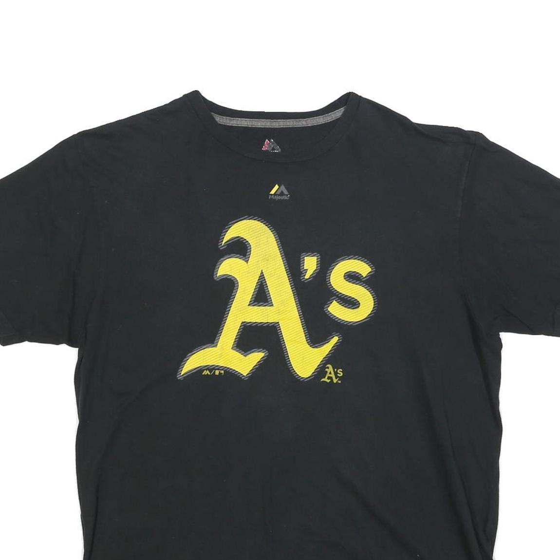 MAJESTIC Mens Black Oakland A's Graphic T-Shirt XL Short Sleeve Crew Neck Cotton