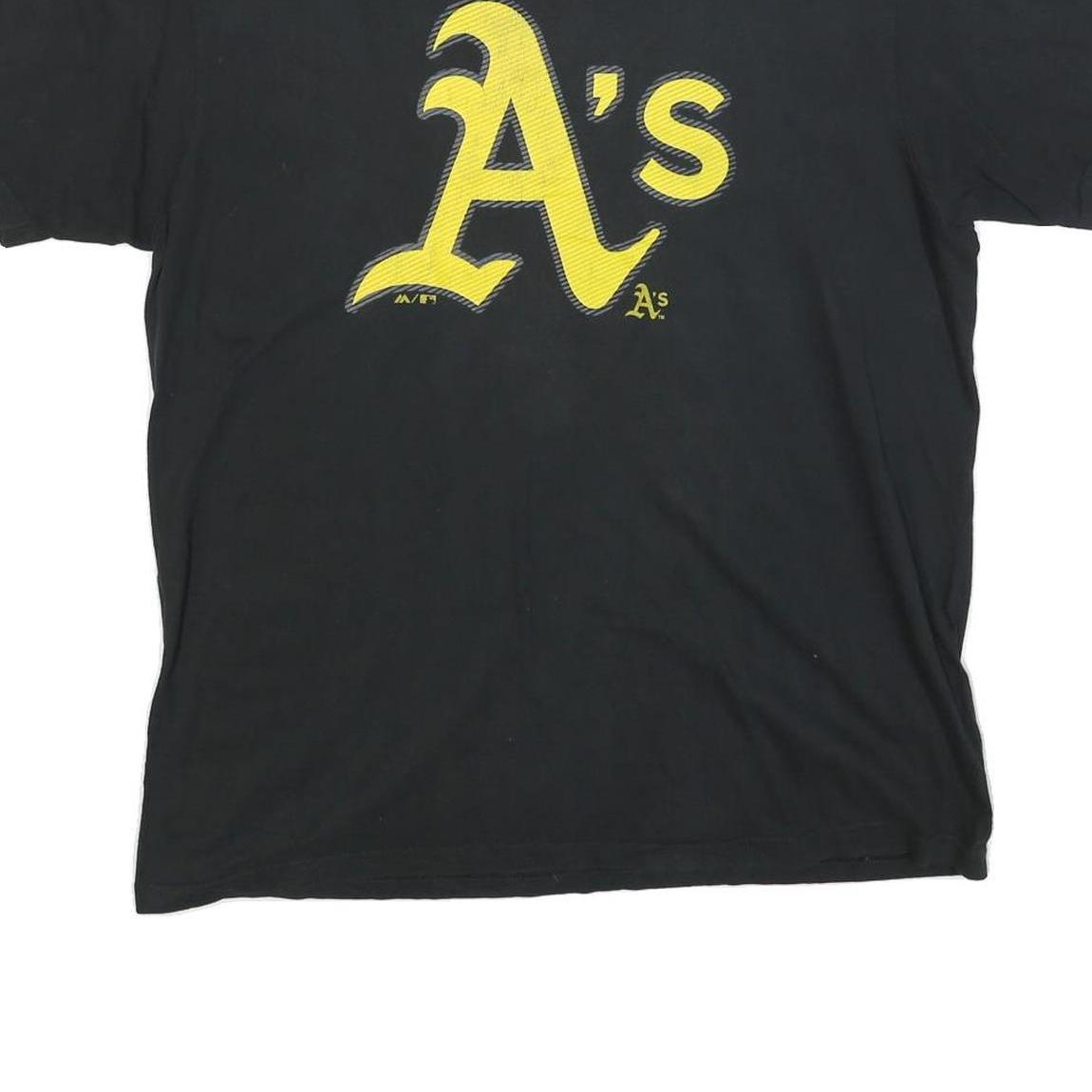 MAJESTIC Mens Black Oakland A's Graphic T-Shirt XL Short Sleeve Crew Neck Cotton
