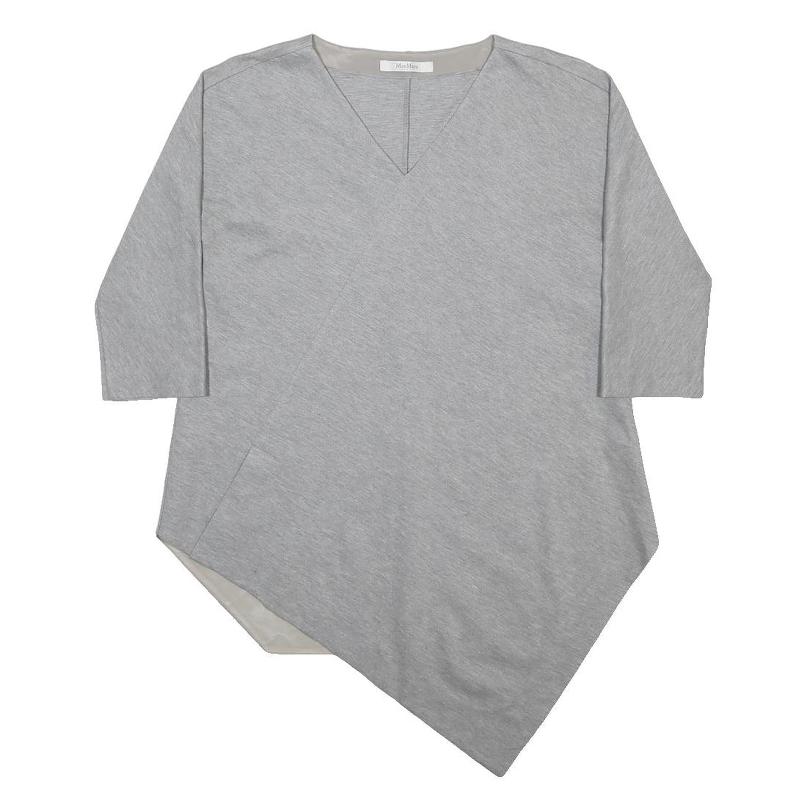 MAX MARA Womens Grey Viscose Blend Basic Top 3/4 Sleeve V-Neck Asymmetric Hem S