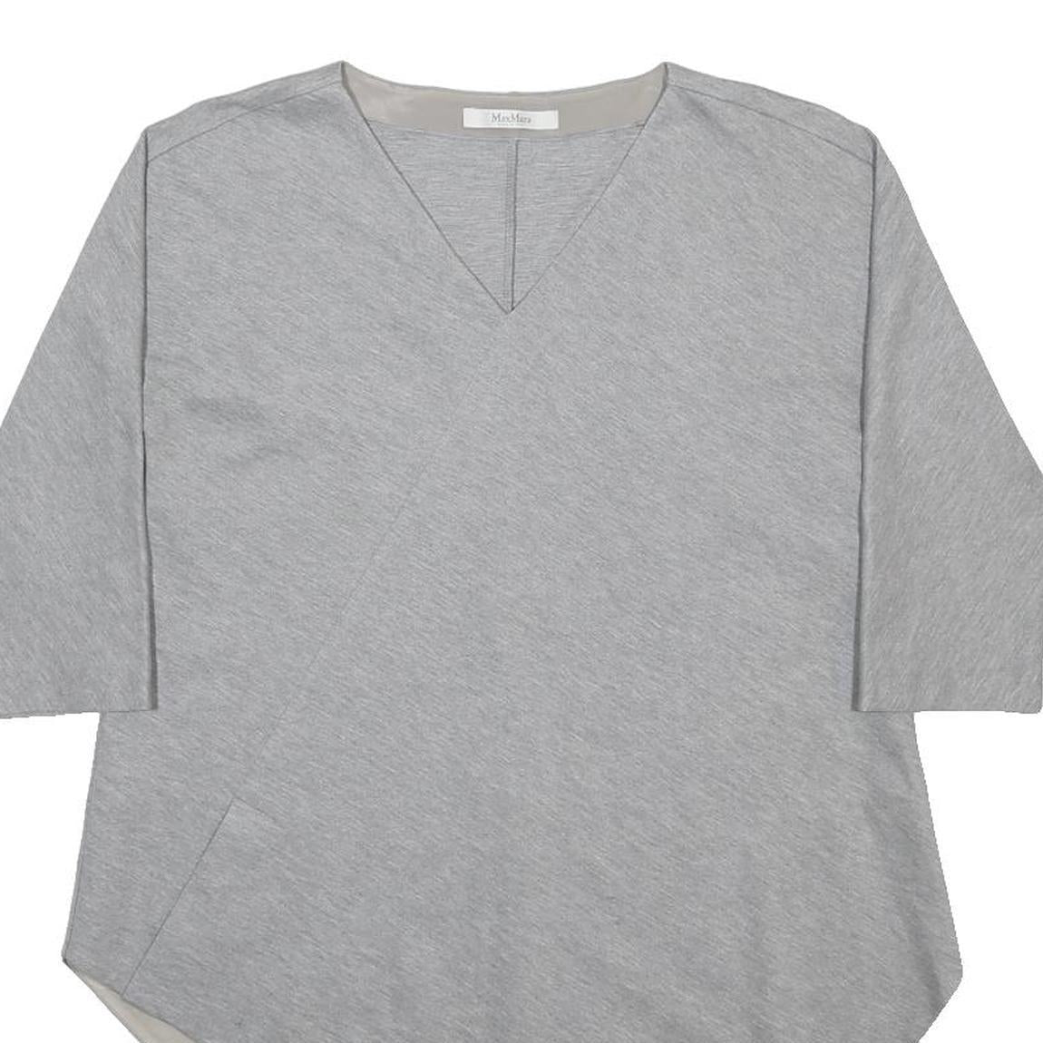 MAX MARA Womens Grey Viscose Blend Basic Top 3/4 Sleeve V-Neck Asymmetric Hem S