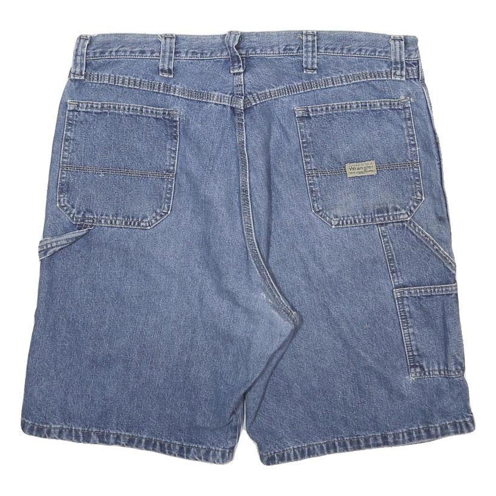 WRANGLER Mens Denim Blue Cotton Carpenter Shorts XL W38 Workwear Comfort