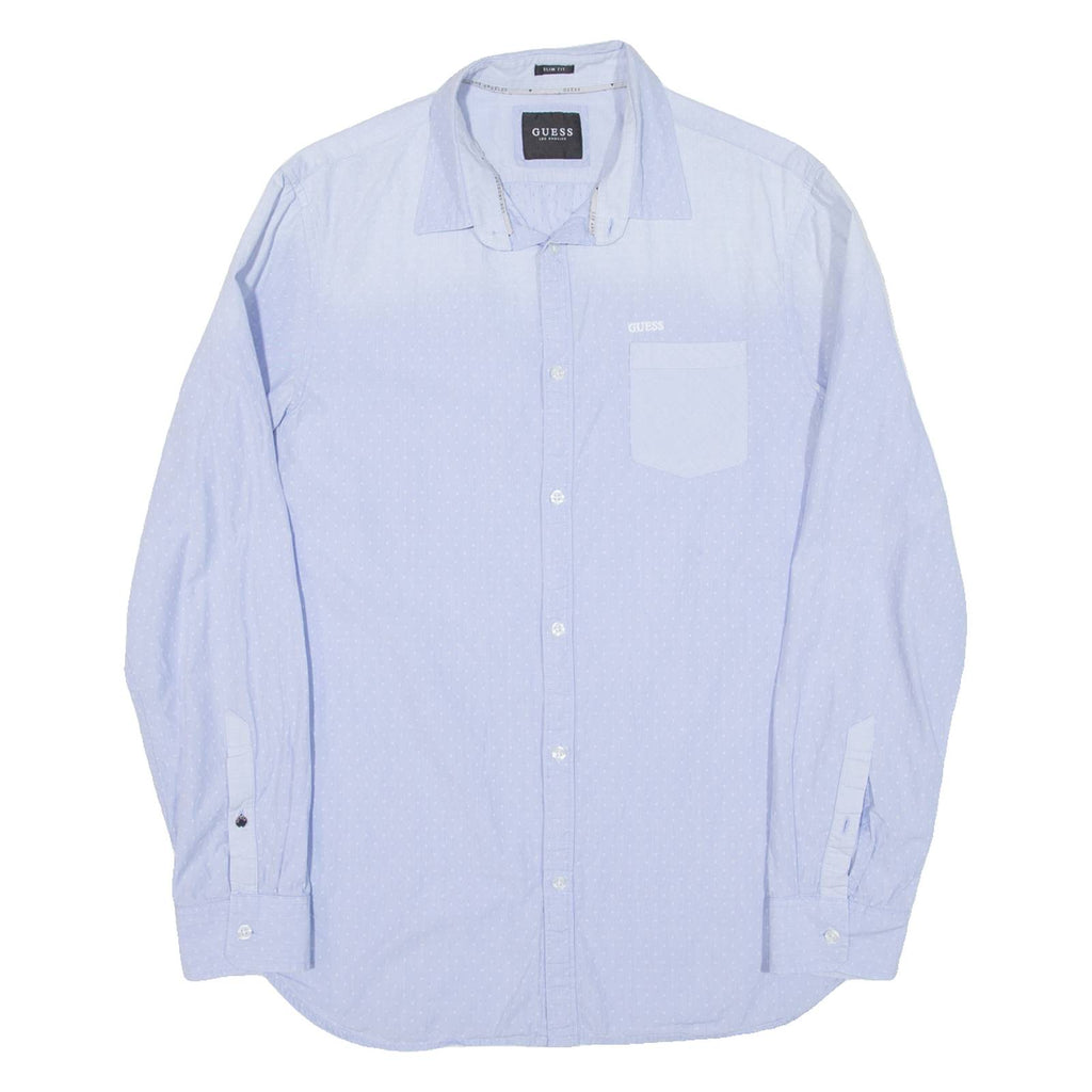 GUESS Slim Fit Mens Shirt Blue Spotted Long Sleeve L