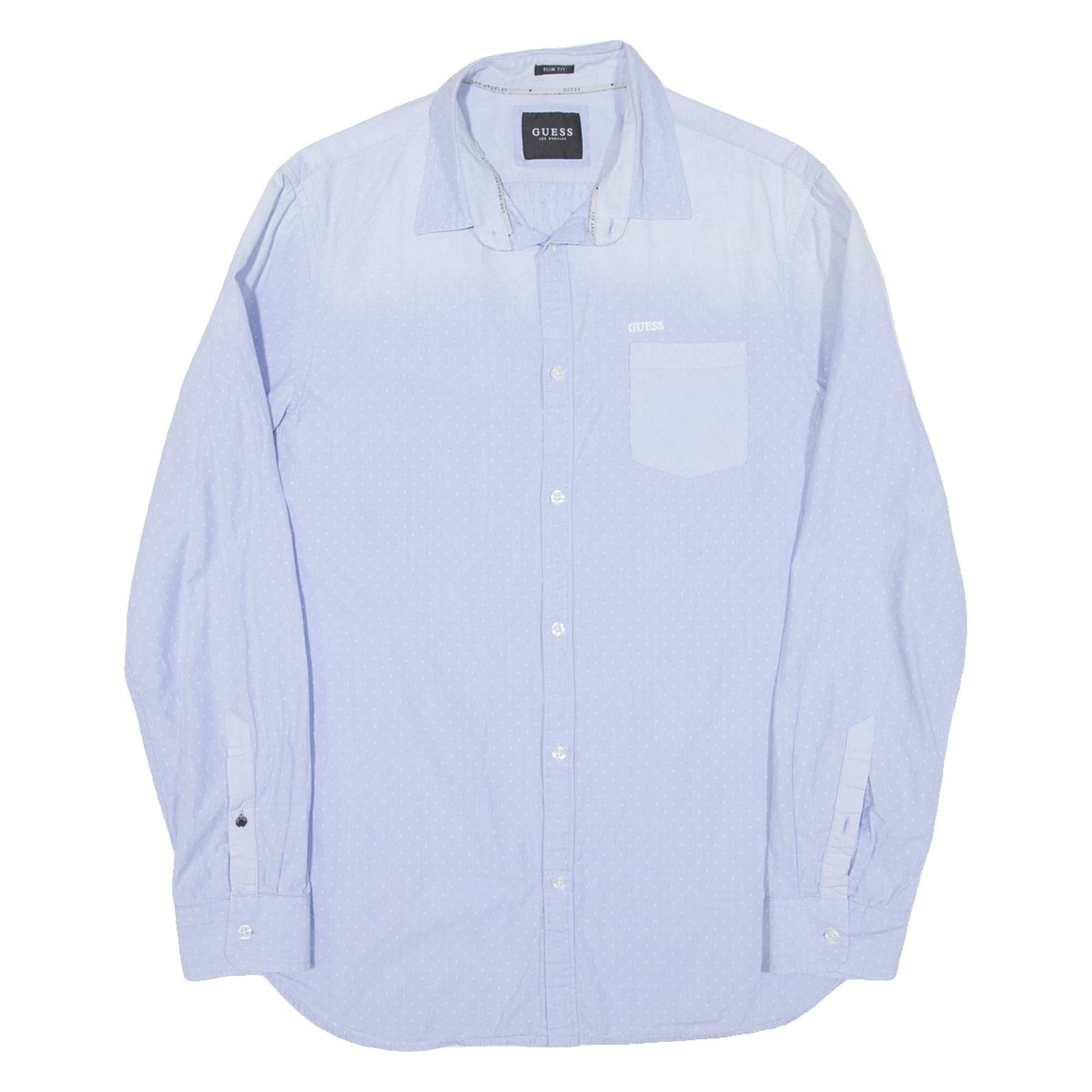 GUESS Slim Fit Mens Shirt Blue Spotted Long Sleeve L