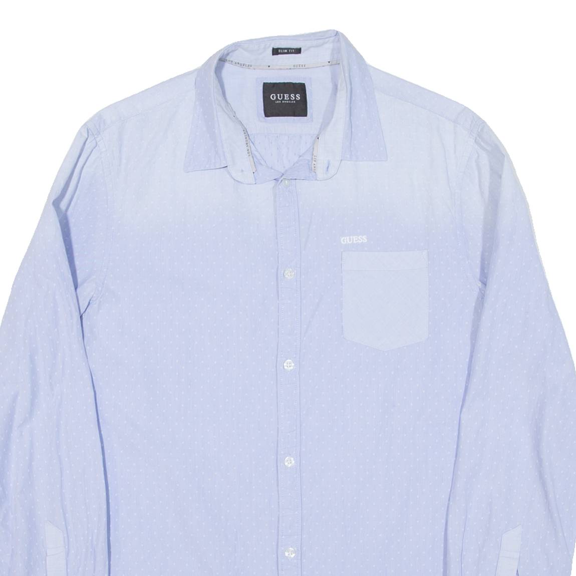 GUESS Slim Fit Mens Shirt Blue Spotted Long Sleeve L