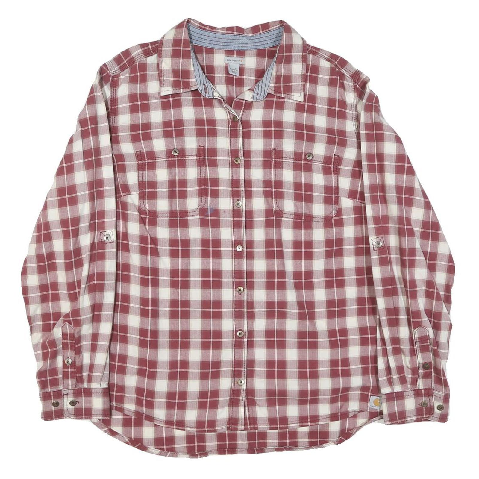 CARHARTT Womens Red & White Checked Shirt XL Long Sleeve Button Cotton Blend