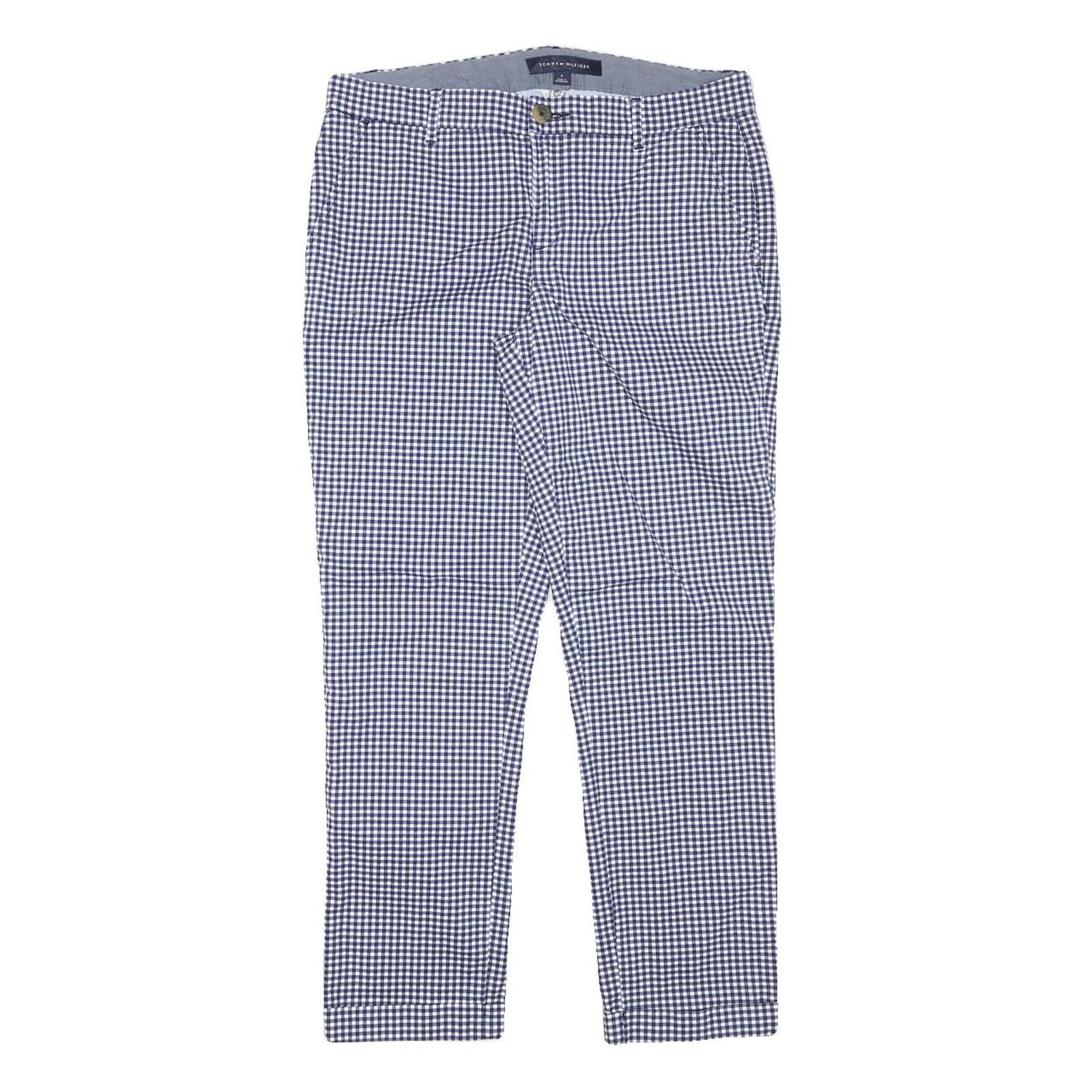TOMMY HILFIGER Womens Cotton Blend Blue & White Slim Straight Trousers W31 L27