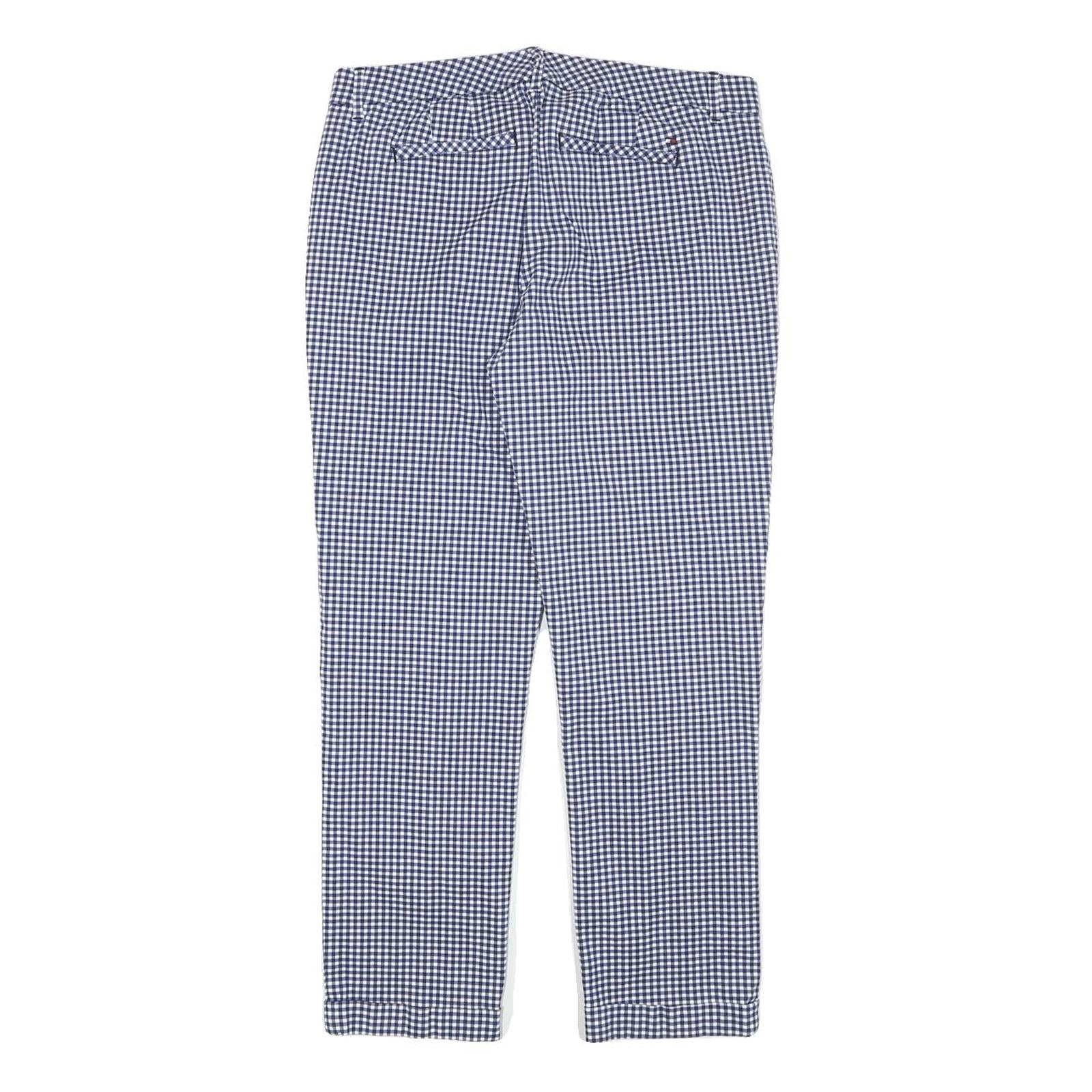 TOMMY HILFIGER Womens Cotton Blend Blue & White Slim Straight Trousers W31 L27