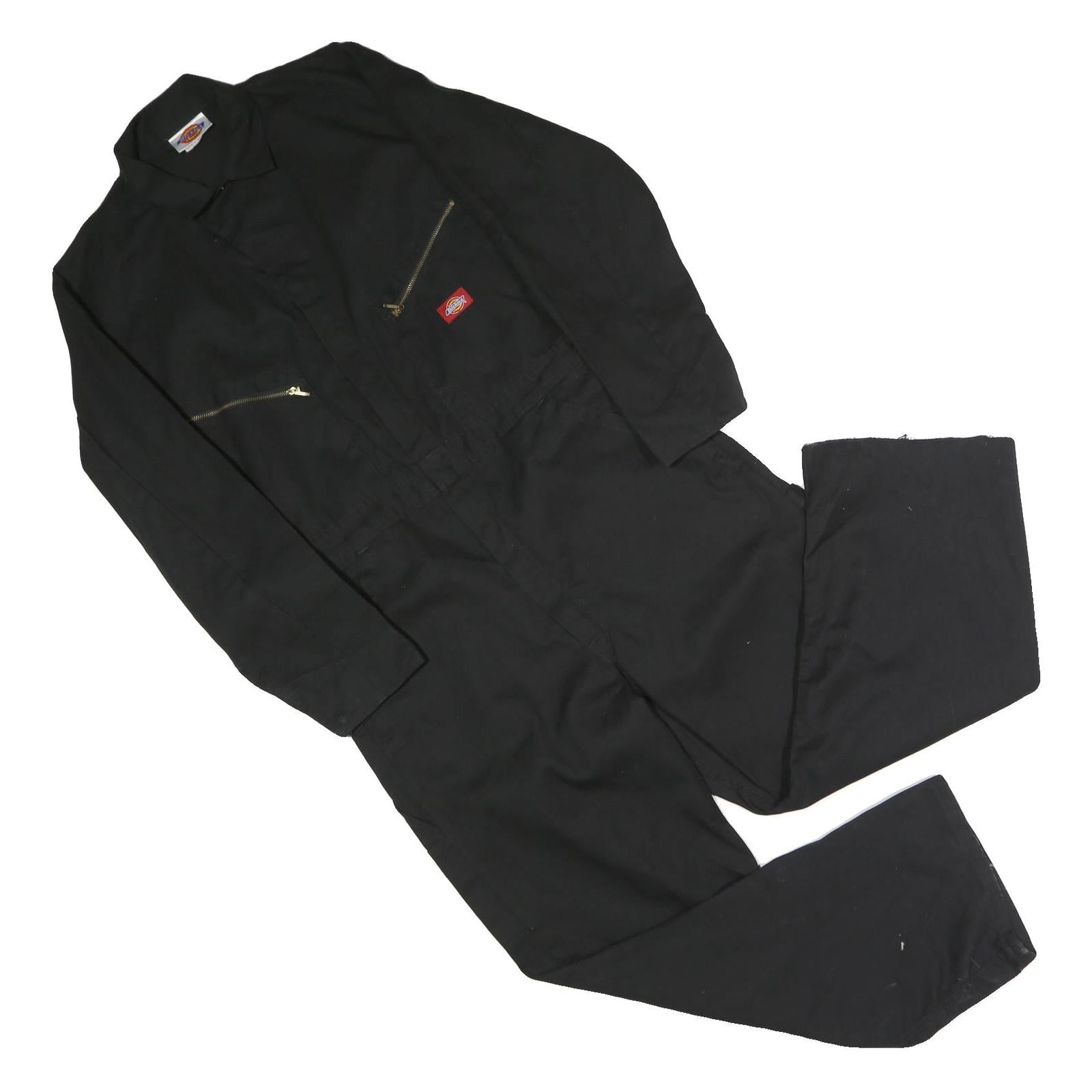 DICKIES Mens Black Dungarees Regular Polyester Blend L W36 L25 Workwear Utility