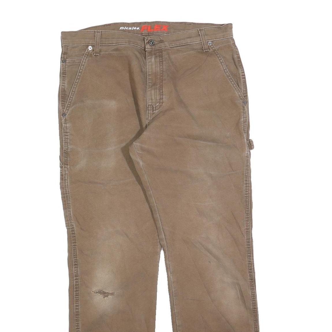 DICKIES Mens Cotton Blend Brown Regular Straight Trousers W34 L32 Workwear Zip