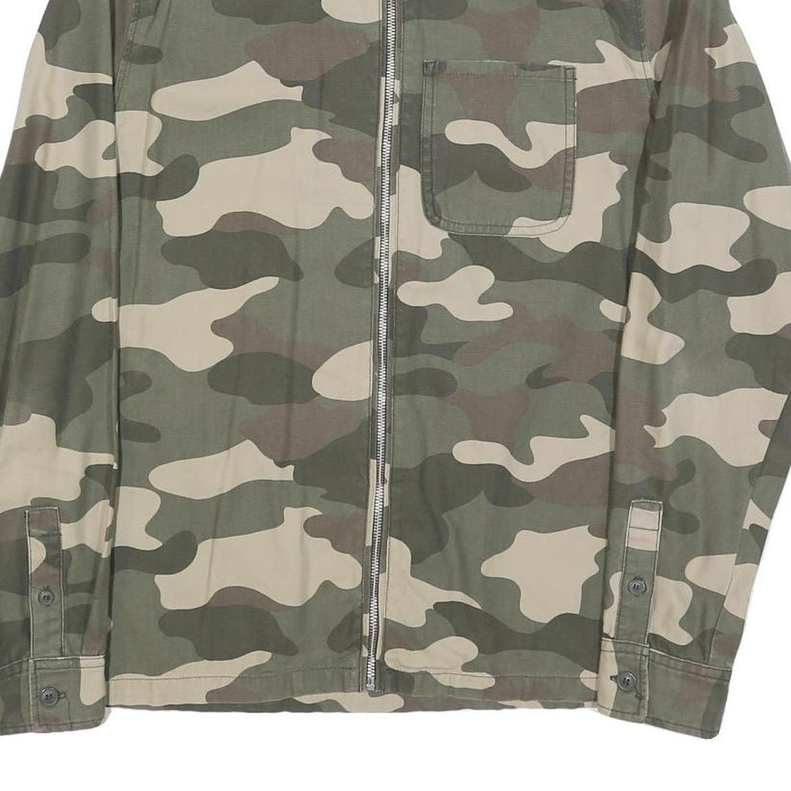 H&M Mens Green & Beige Camouflage Zip Jacket M Cotton Casual Lightweight