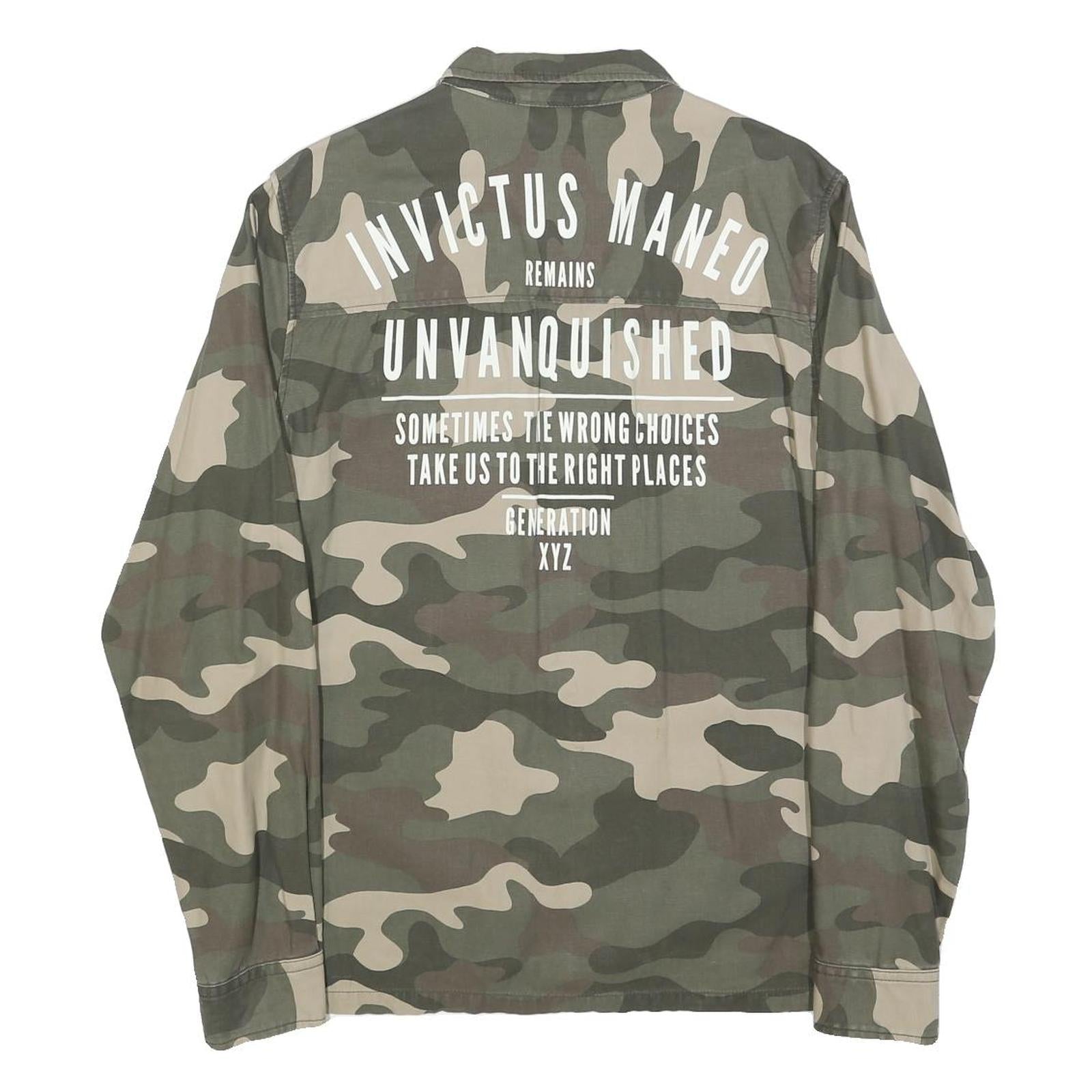 H&M Mens Green & Beige Camouflage Zip Jacket M Cotton Casual Lightweight