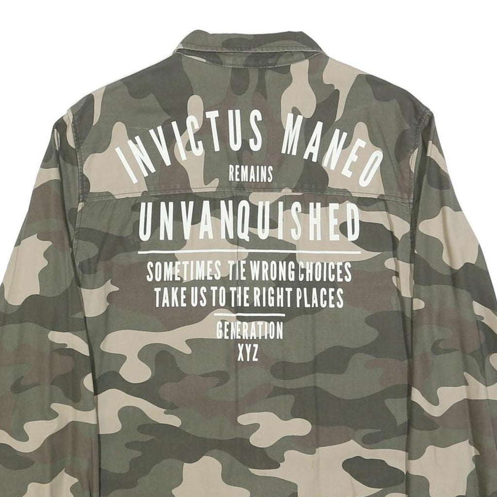 H&M Mens Green & Beige Camouflage Zip Jacket M Cotton Casual Lightweight