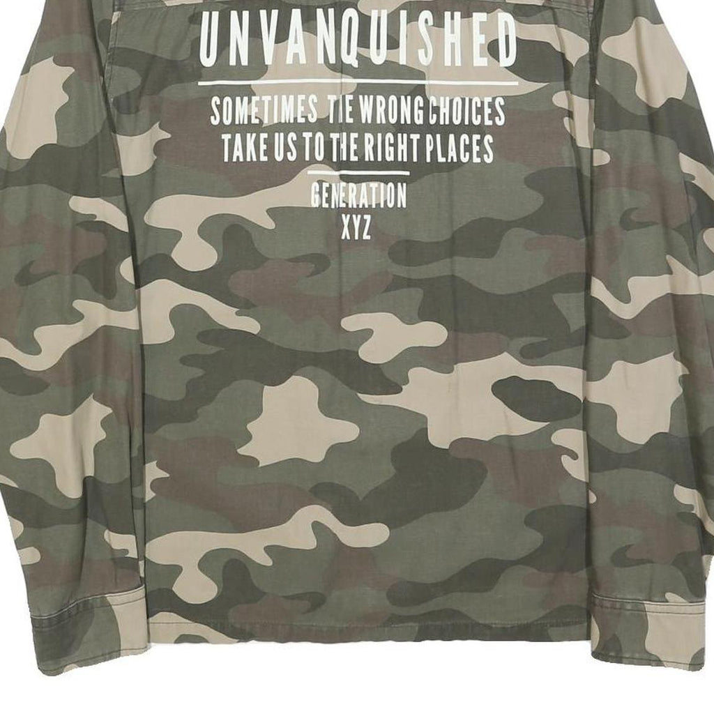 H&M Mens Green & Beige Camouflage Zip Jacket M Cotton Casual Lightweight