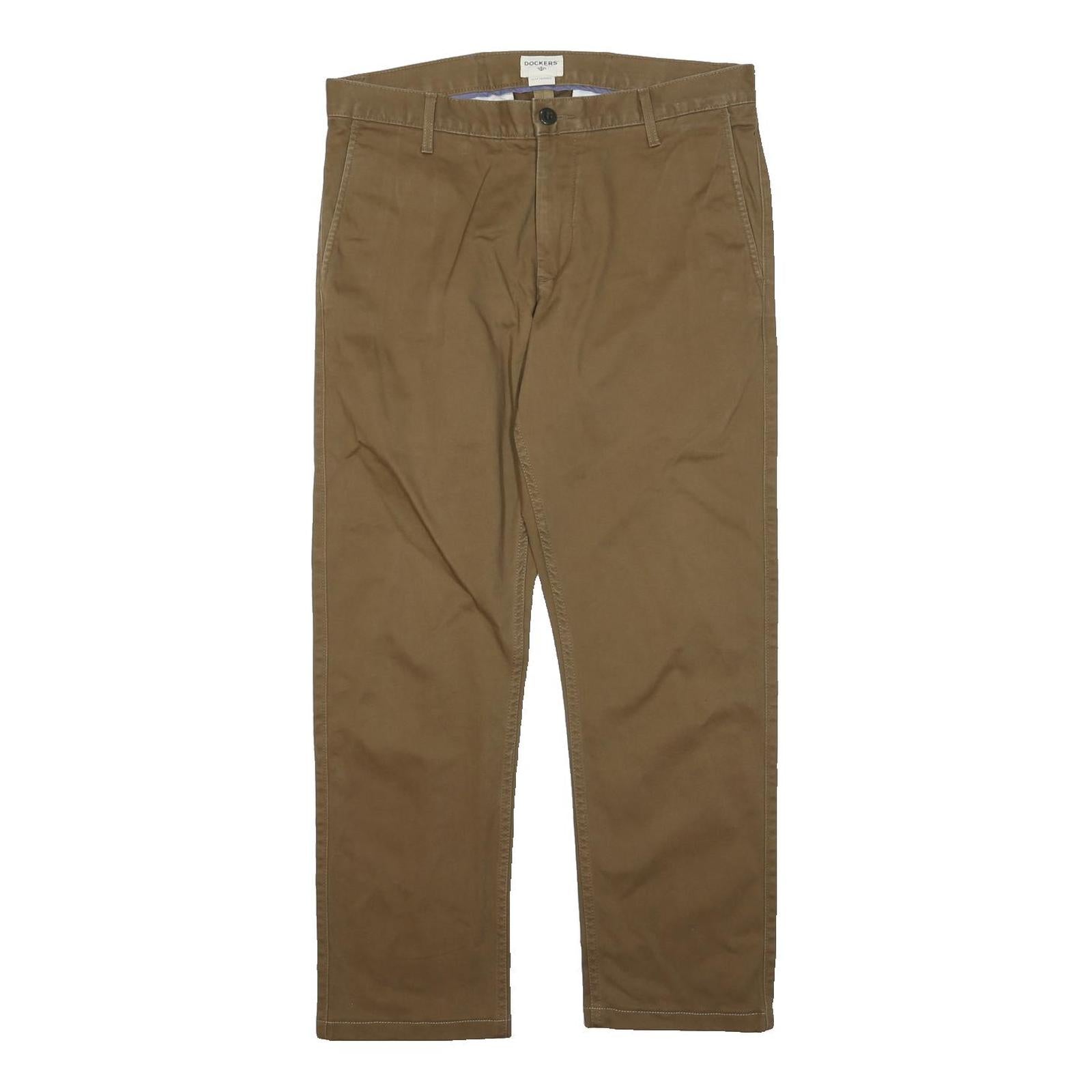 DOCKERS Mens Cotton Blend Brown Slim Straight Trousers W32 L26 Smart Casual