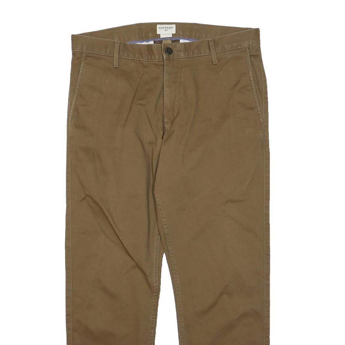 DOCKERS Mens Cotton Blend Brown Slim Straight Trousers W32 L26 Smart Casual