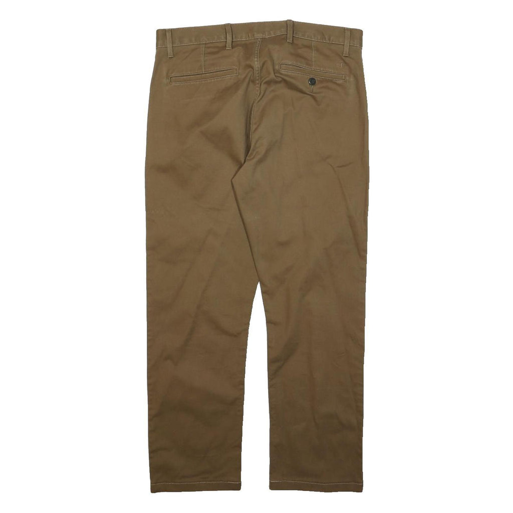 DOCKERS Mens Cotton Blend Brown Slim Straight Trousers W32 L26 Smart Casual