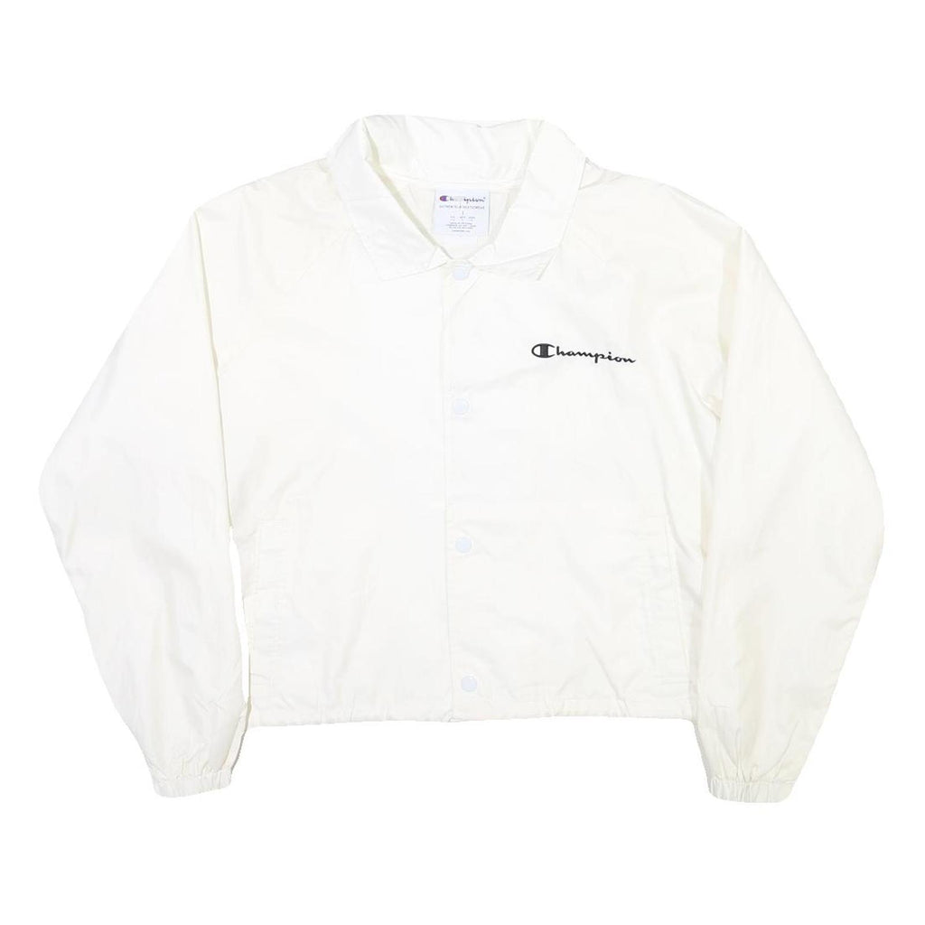 CHAMPION Womens White Nylon Coach Jacket L Plain Lightweight Sportswear