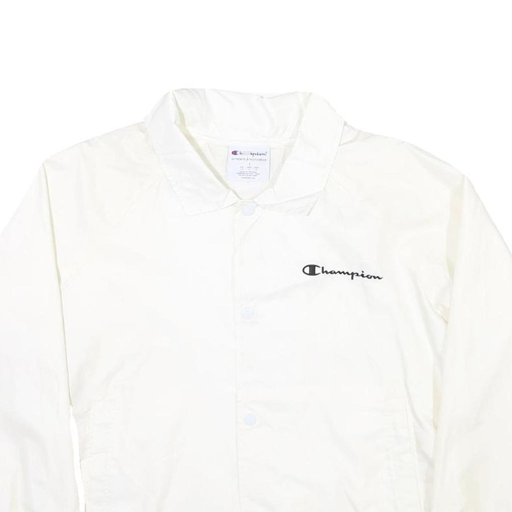 CHAMPION Womens White Nylon Coach Jacket L Plain Lightweight Sportswear