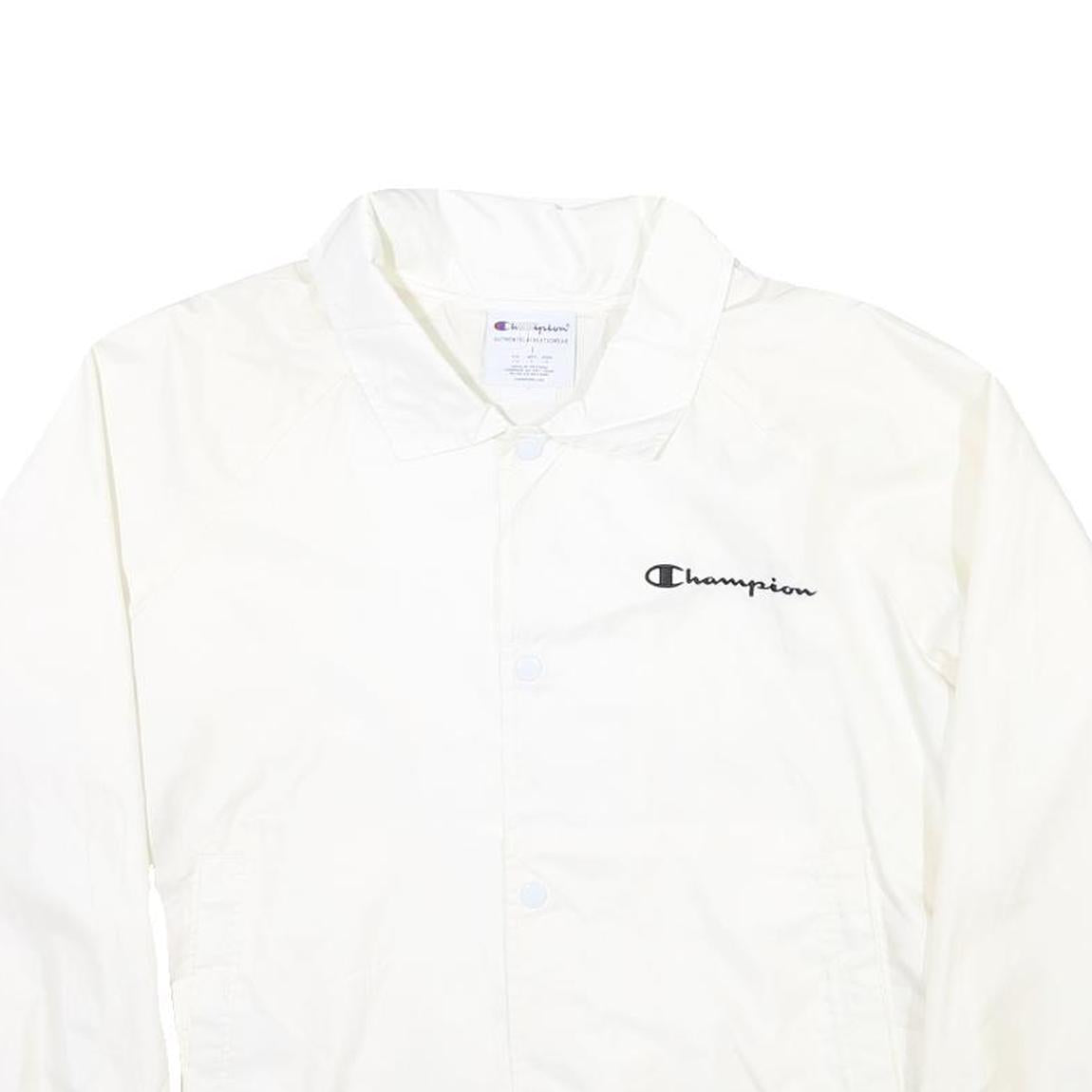 CHAMPION Womens White Nylon Coach Jacket L Plain Lightweight Sportswear