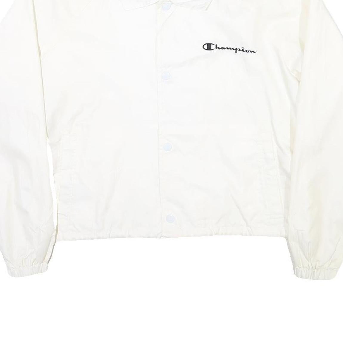 CHAMPION Womens White Nylon Coach Jacket L Plain Lightweight Sportswear