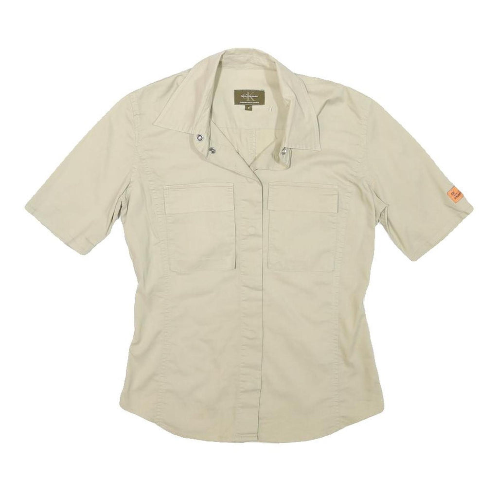 CALVIN KLEIN JEANS Womens Beige S Cotton Blend Shirt Short Sleeve Casual Summer
