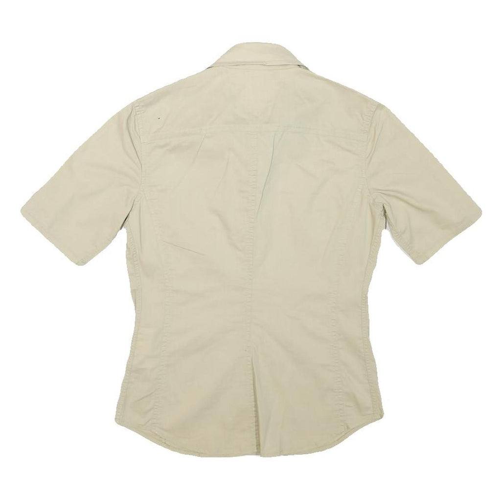 CALVIN KLEIN JEANS Womens Beige S Cotton Blend Shirt Short Sleeve Casual Summer