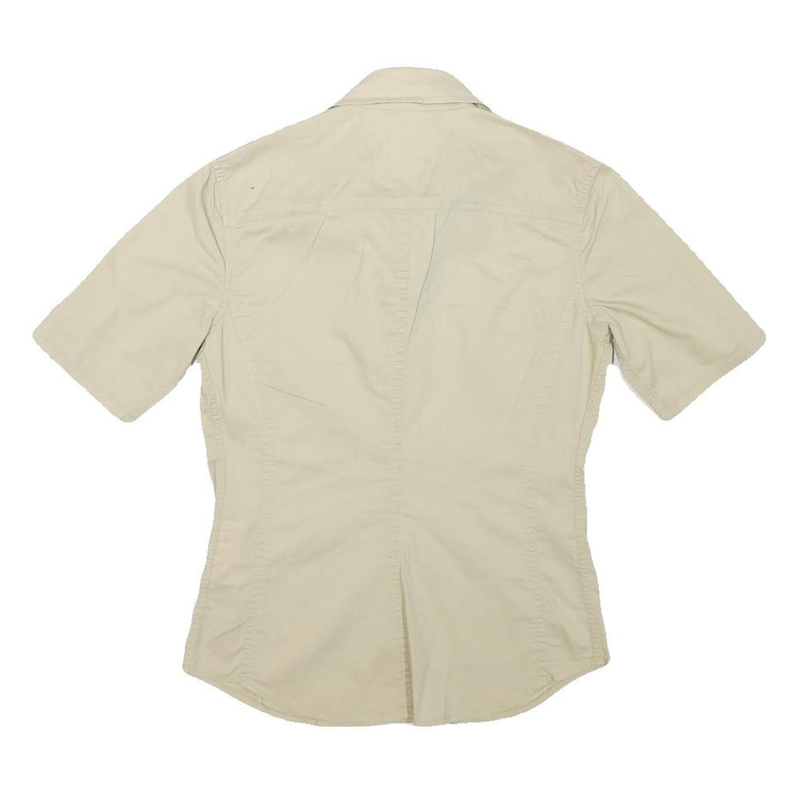 CALVIN KLEIN JEANS Womens Beige S Cotton Blend Shirt Short Sleeve Casual Summer