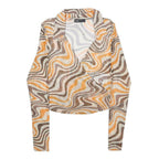 FB SISTER Womens Brown & Orange Printed Shirt Long Sleeve Collared S Retro