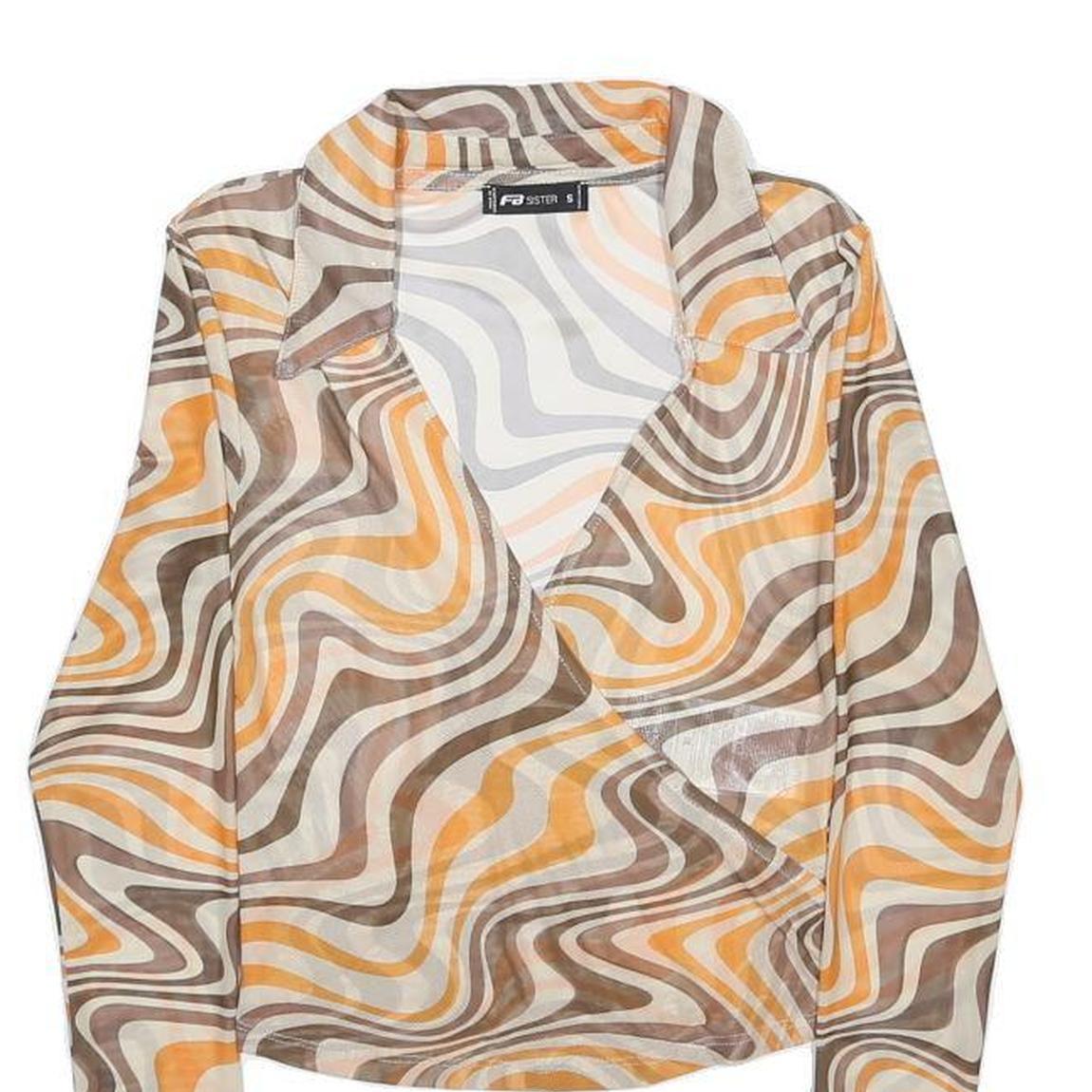 FB SISTER Womens Brown & Orange Printed Shirt Long Sleeve Collared S Retro