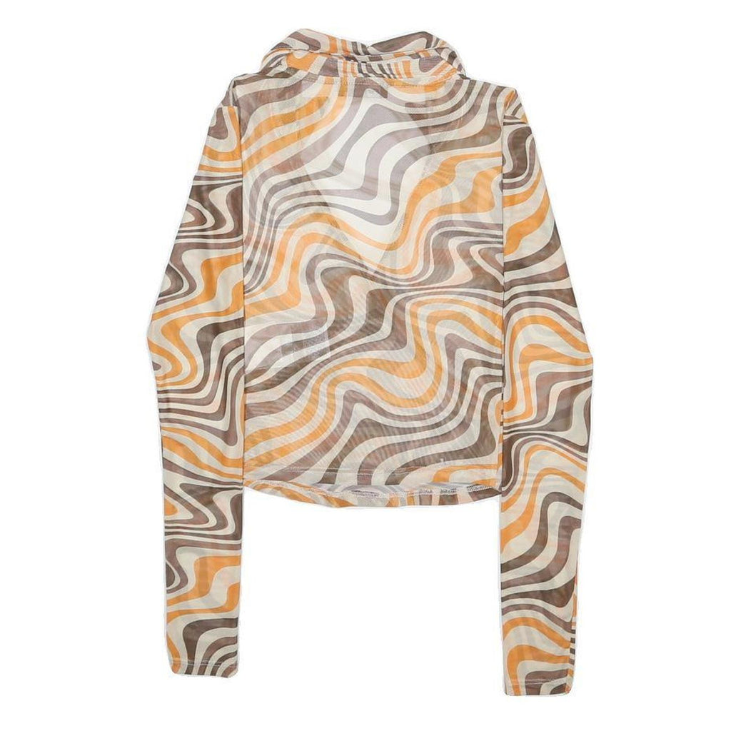 FB SISTER Womens Brown & Orange Printed Shirt Long Sleeve Collared S Retro