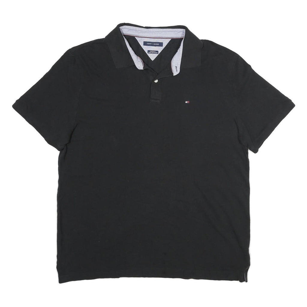 TOMMY HILFIGER Mens Black Short Sleeve Plain Polo Shirt XL Classic Fit